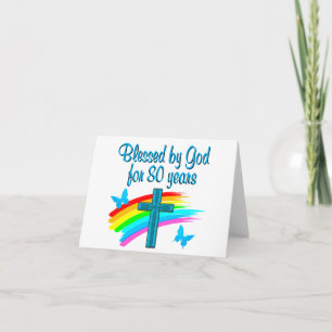 CARTE BEAU BLEU 80E ANNIVERSAIRE DESIGN CHRÉTIEN