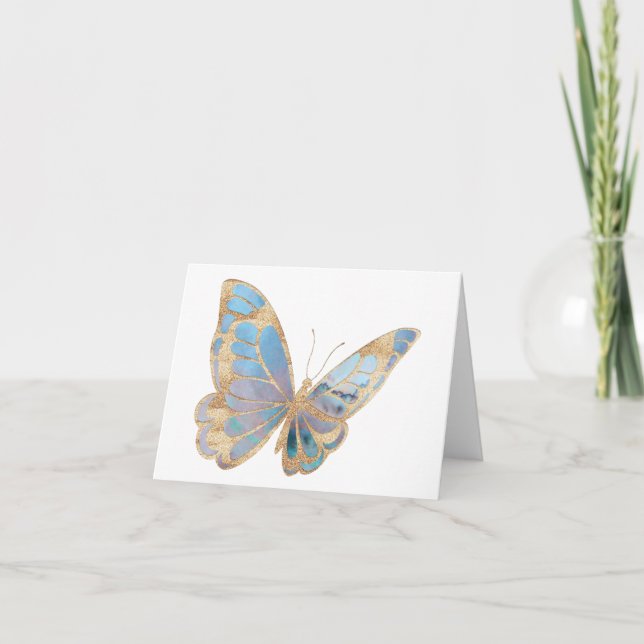 Carte Beau Bleu, violet et BLANC à papillon argenté (Devant)