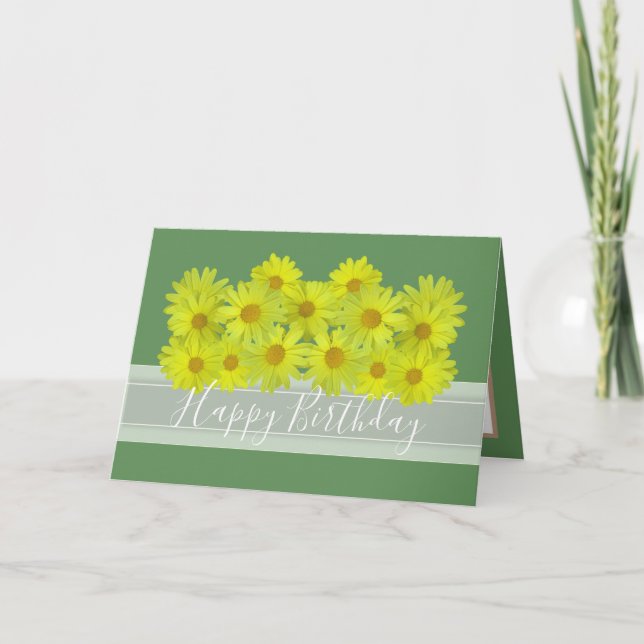 Carte Beau Bouquet Floral Maisies Jaunes Anniversaire (Devant)