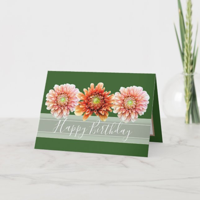 Carte Beau Bouquet Floral Orange Dahlias Anniversaire (Devant)