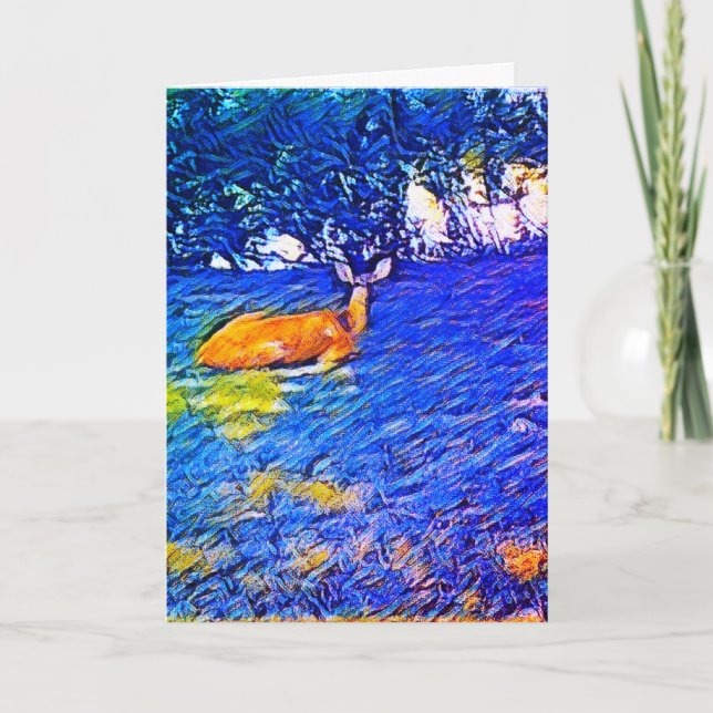 Carte Beau cerf qui sieste sur la pelouse, Anniversaire (Devant)