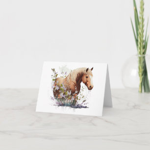 Carte Beau Cheval avec Fleurs BLANC