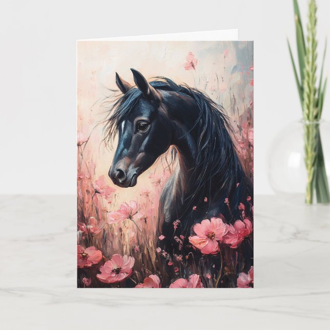 Carte Beau Cheval Blush Fleur sauvage rose (Devant)