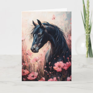 Carte Beau Cheval Blush Fleur sauvage rose