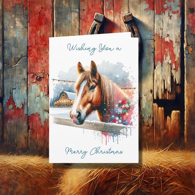 Carte Beau Cheval Brown à la ferme Noël (Créateur téléchargé)