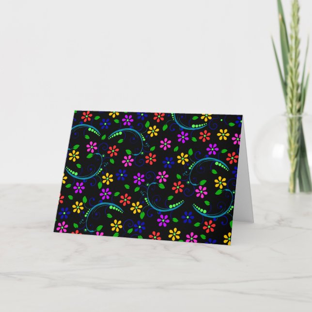 Carte Beau design floral sur Arrière - plan noir (Devant)