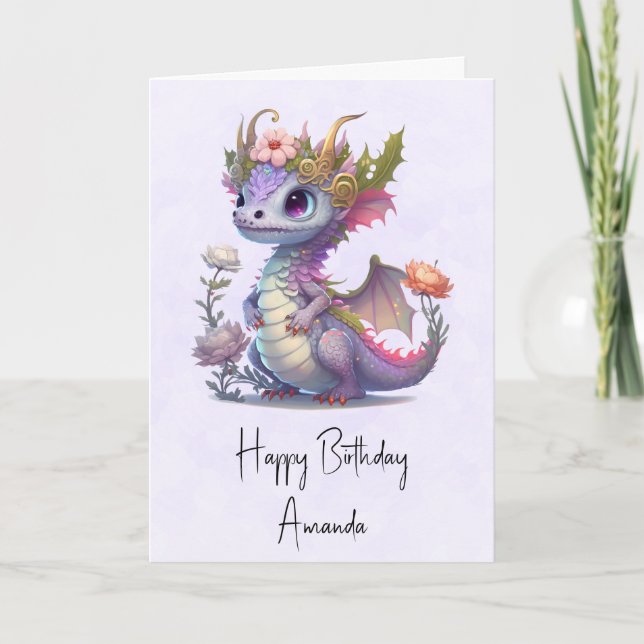 Carte Beau Dragon avec Elégant Anniversaire de la Couron (Devant)