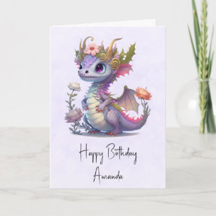 Carte Beau Dragon avec Elégant Anniversaire de la Couron