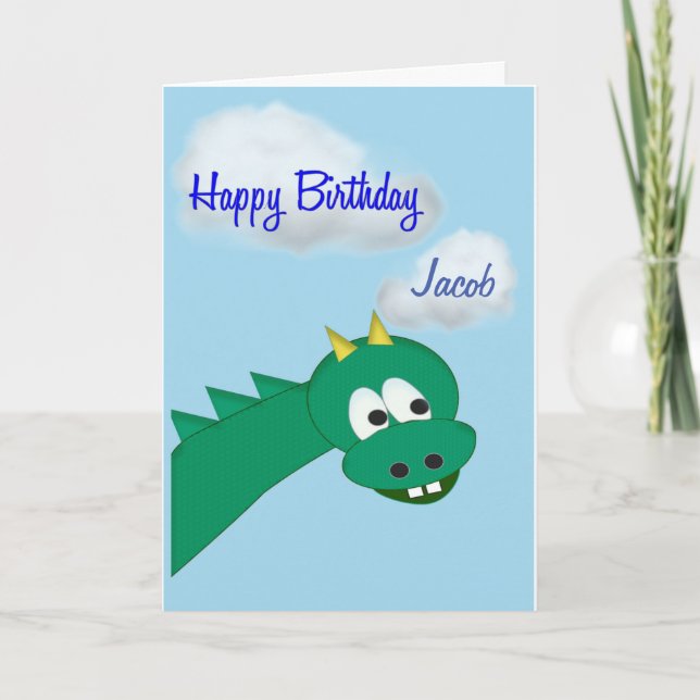Carte Beau Dragon d'Anniversaire, Nom Personnalisé (Devant)