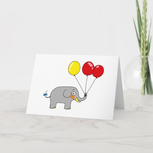Carte Beau éléphant avec ballons de fête (Devant)