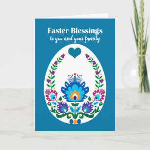 Carte Beau Folklore Bleu Pysanka Oeuf de Pâques, Personn
