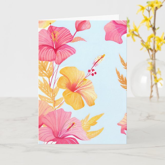Carte Beau Hibiscus | Fleur Tropicale Aquarelle (Fleur jaune)