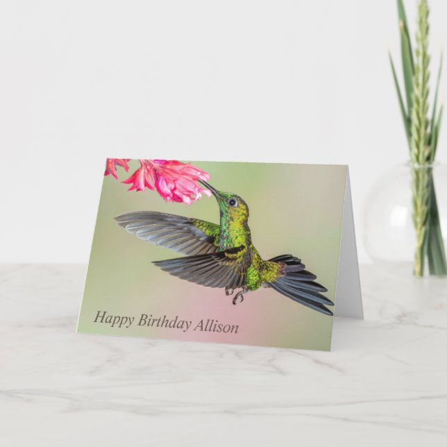 Carte Beau oiseau de colibri à couronne verte (Devant)