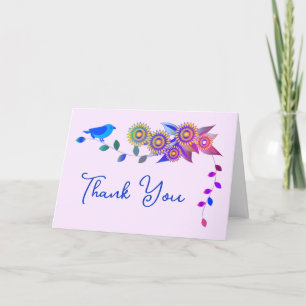 Carte Beau Oiseau Et Merci D'Art Fleuri