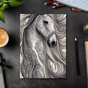 Carte Beau Ornate Silver Grey Horse Anniversaire