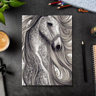 Carte Beau Ornate Silver Grey Horse Anniversaire
