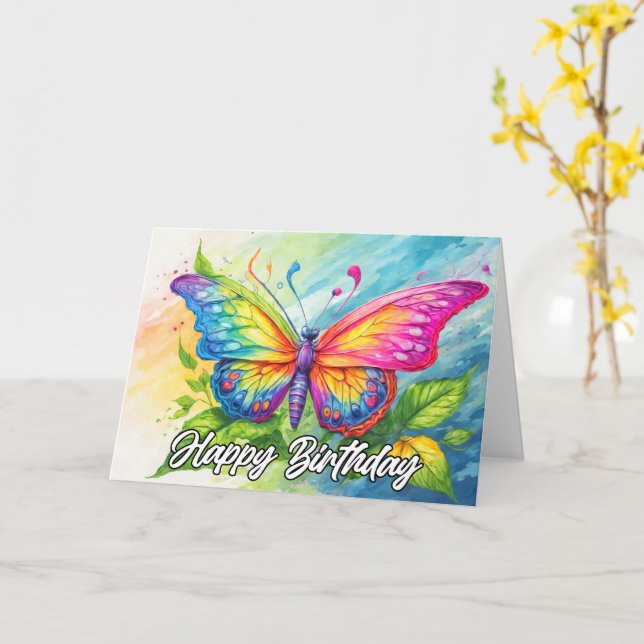 Carte Beau papillon créatif Joyeux anniversaire (Fleur jaune)