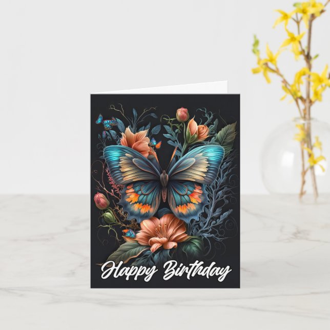 Carte Beau papillon Joyeux anniversaire (Fleur jaune)