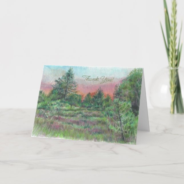 Carte Beau paysage rose vert Arbres d'art Merci (Devant)