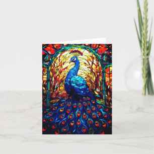 Carte Beau Peacock Vitrail Art de la faune