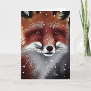Carte Beau Renard Rouge Fluffy dans la neige Noël