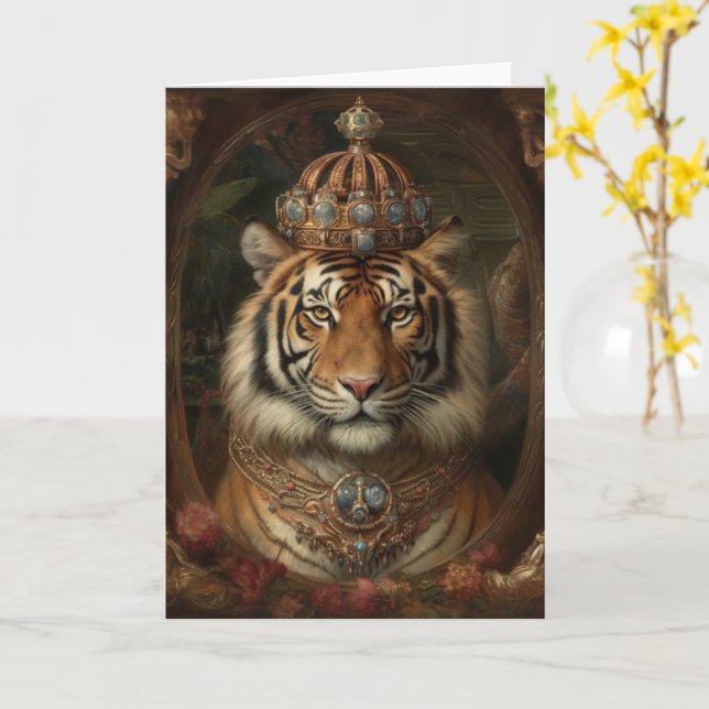 Carte Beau tigre dans une couronne toutes les occasions (Fleur jaune)