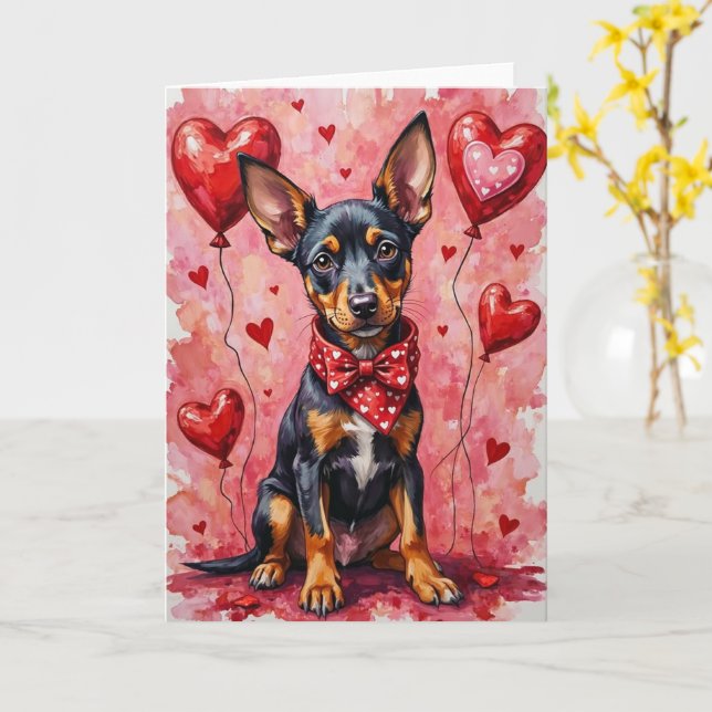 Carte Beauceron Saint-Valentin Chien Assis avec Cœurs Ro (Fleur jaune)