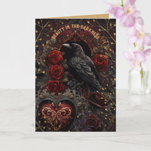 Carte Beauté Gothique de l'Oiseau Noir dans les Roses Ro