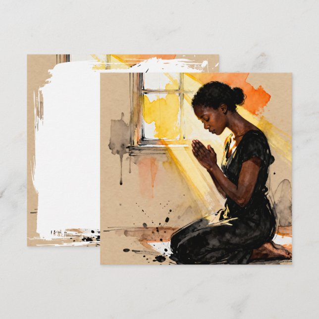 Carte Beautiful Black Woman Praying Abstract Art (Devant / Derrière)