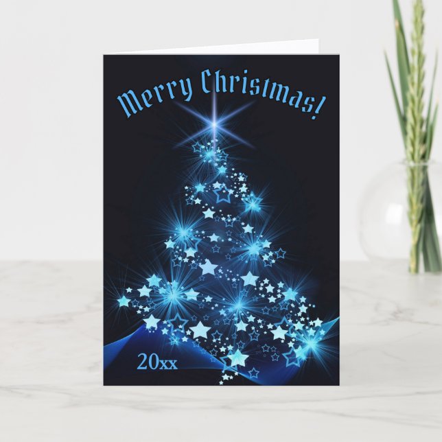 Carte Beautiful Blue Shinning Stars on Christmas Tree   (Devant)