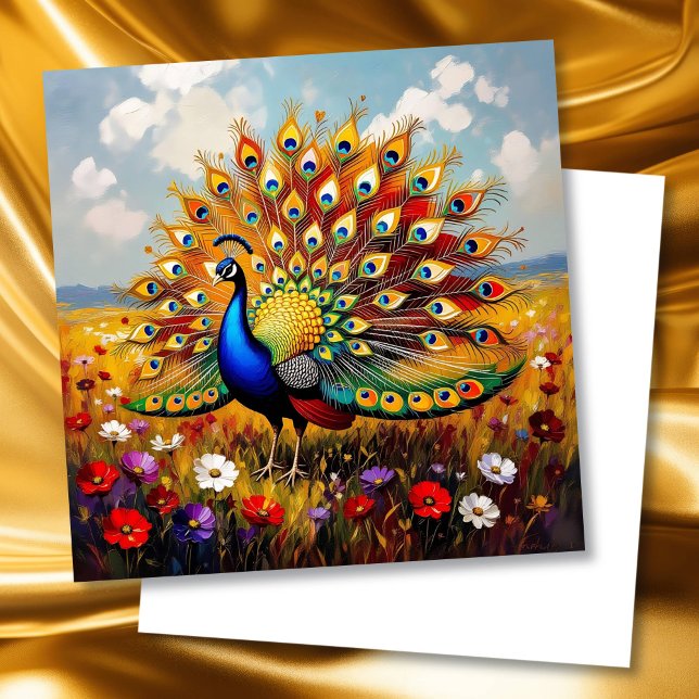 Carte Beautiful Gold and Blue Peacock Blank (Créateur téléchargé)