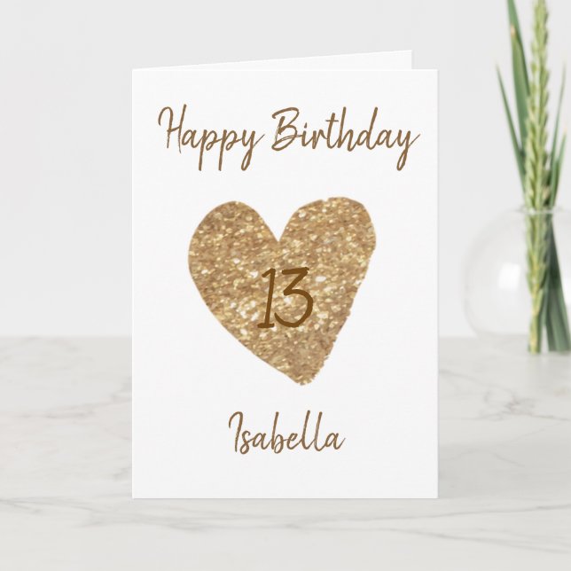 Carte Beautiful Gold Watercolor Heart 13th Birthday (Devant)