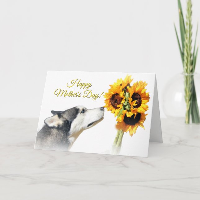 Carte Beautiful Happy Mother's Day Husky and Sunflower (Devant)