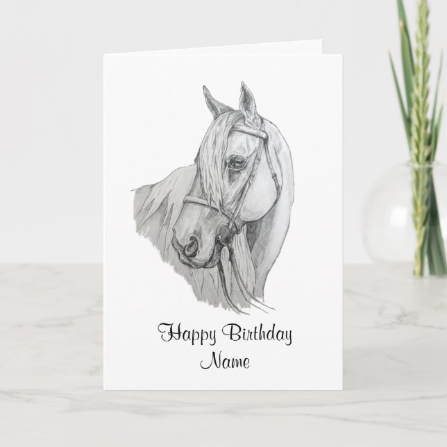 Carte Beautiful Horse Pencil Portrait Happy Birthday (Devant)