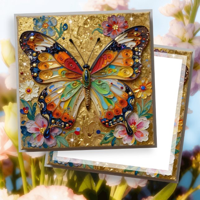 Carte Beautiful Impasto Butterfly and Flowers Blank (Créateur téléchargé)