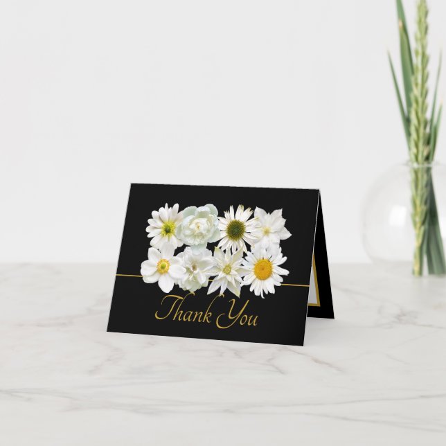 Carte Beautiful White Flowers Floral Bouquet Thank You (Devant)