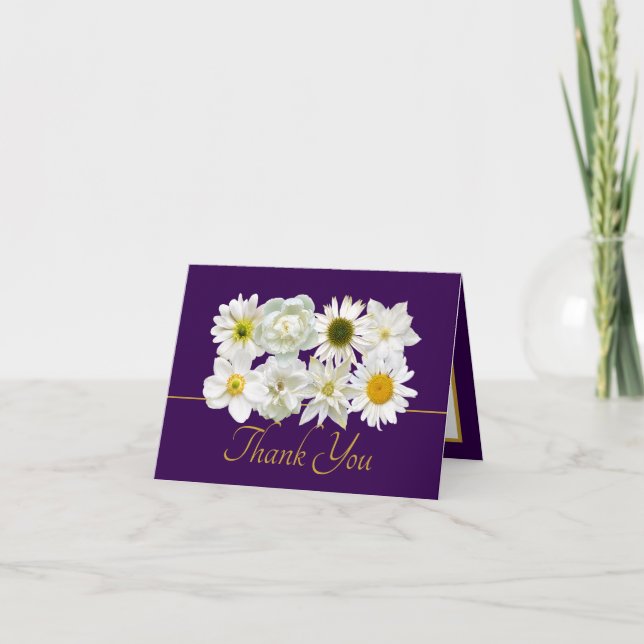 Carte Beautiful White Flowers Floral Bouquet Thank You (Devant)