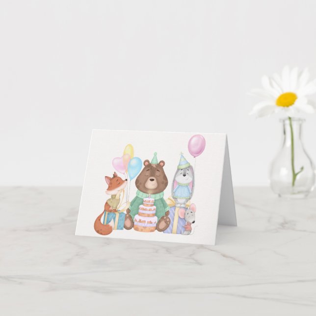 Carte Beaux animaux pastel couleur fête d'anniversaire (Petite plante)