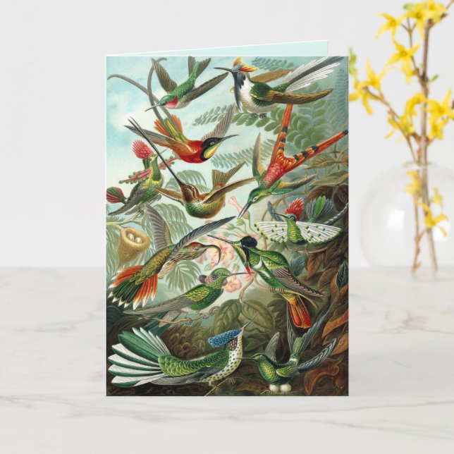 Carte Beaux-Arts Hummingbirds Salutation personnalisée (Fleur jaune)