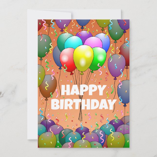Carte Beaux Ballons de Anniversaire et Confettis (Devant)