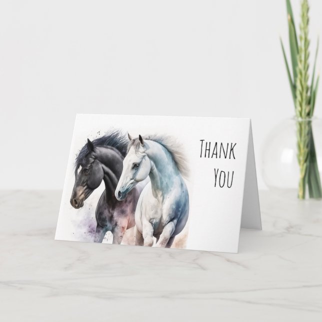 Carte Beaux Chevaux à l'Aquarelle Merci (Devant)