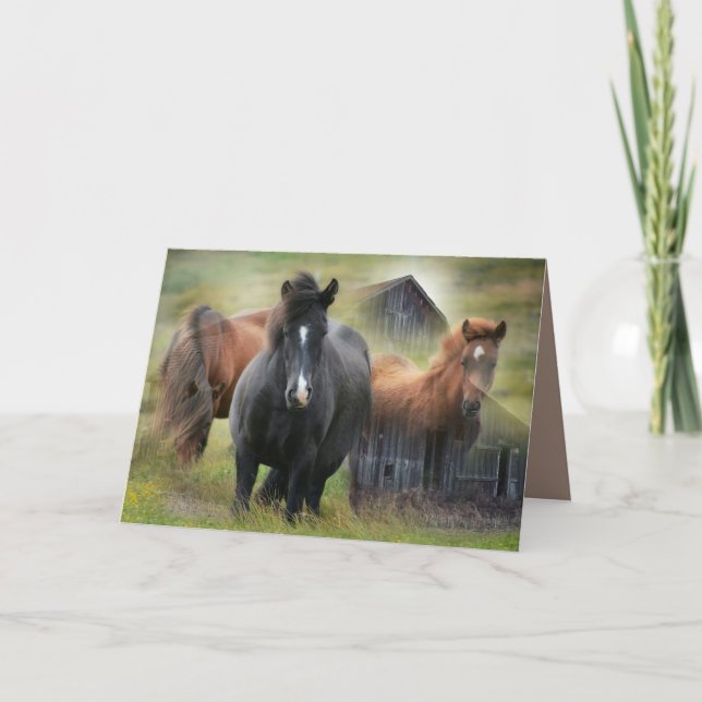 Carte Beaux chevaux et grange rustique (Devant)