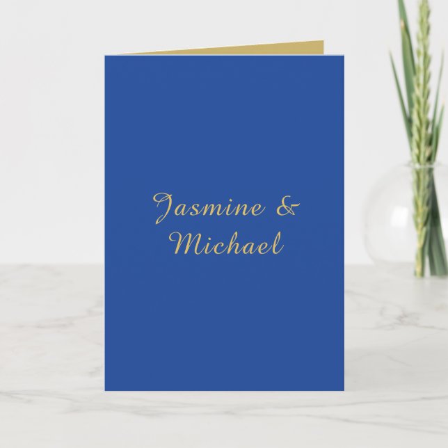 Carte Beaux Noms De Couple Calligraphie Chic Bleu & Or (Devant)
