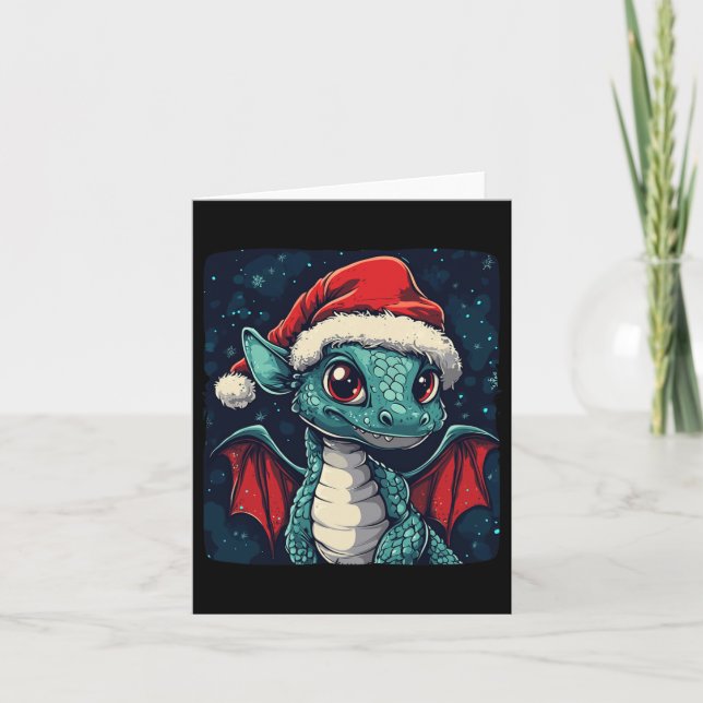 Carte Beaux voeux De Noël D'Un Dragon Festif (Devant)