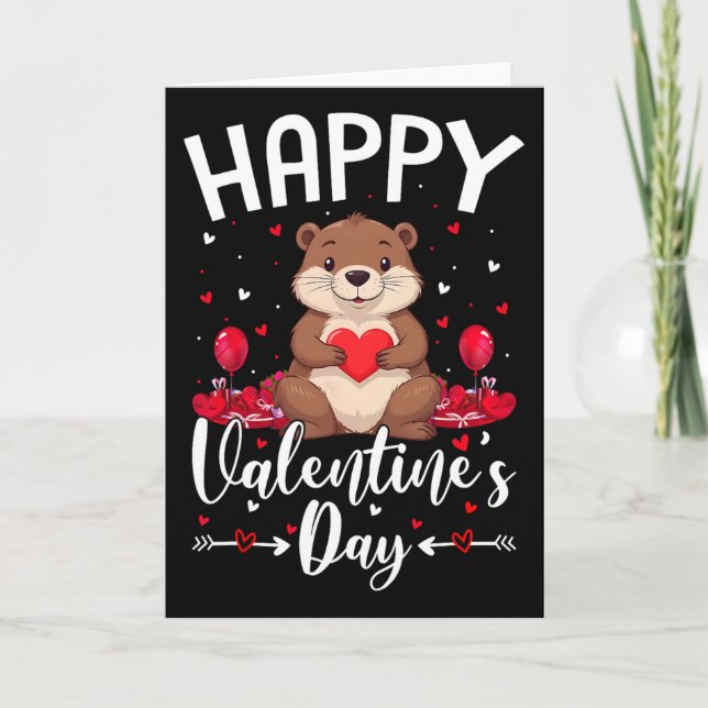 Carte Beaver Joyeuse Saint-Valentin Amour Cœurs Beaver V (Devant)