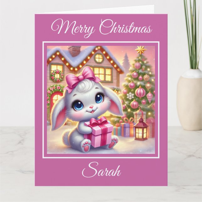 Carte Bébé adorable dans un chalet de Noël (Devant)