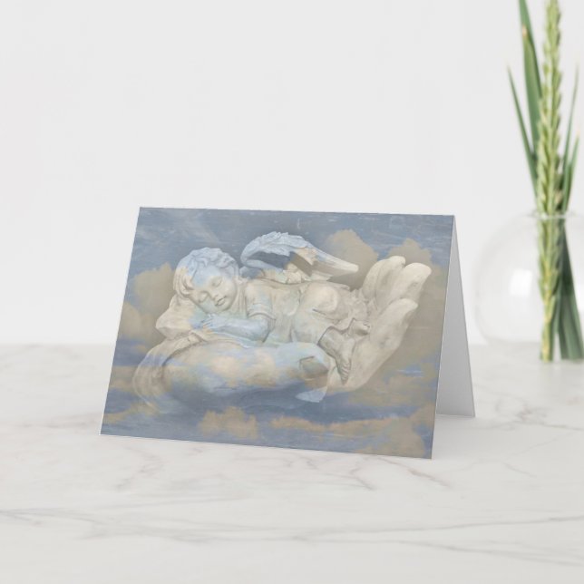 Carte Bébé Ange ailes dormant dans la main de Dieu (Devant)