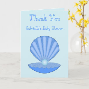 Carte Bébé bleu Coquille d'huîtres et Baby shower Pearl