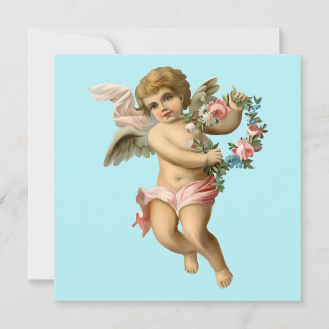Carte Bébé chérubin vintage avec fleurs (Devant)