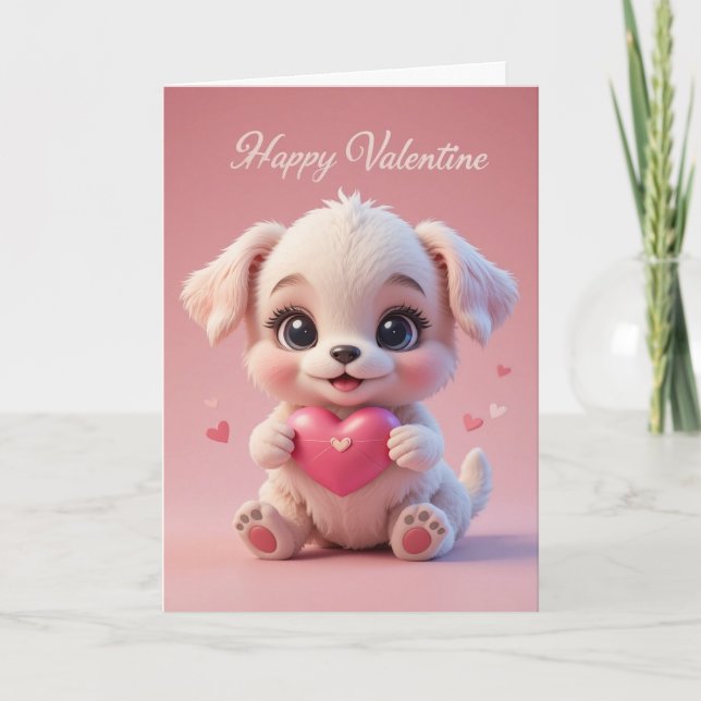 Carte Bébé chiot Saint-Valentin Mignon Joyeux Saint-Vale (Devant)